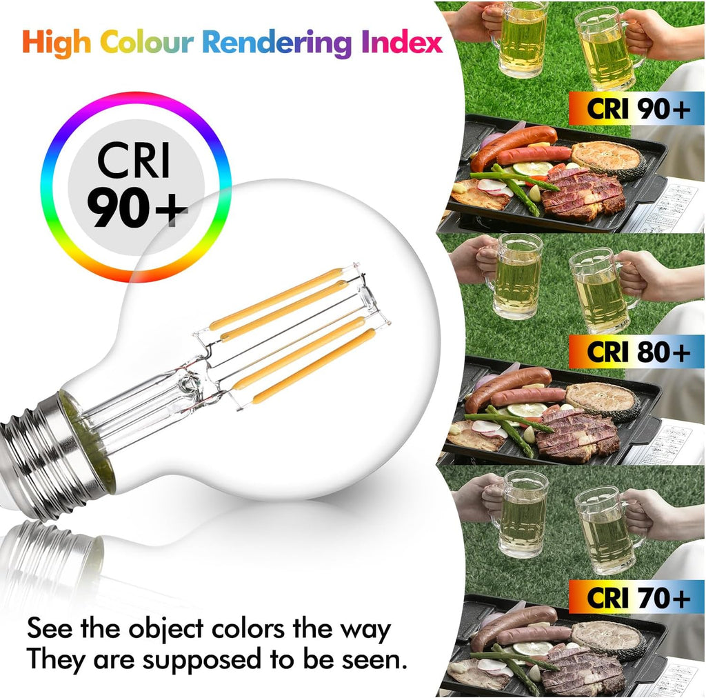 6Pack Vintage G25 Edison Light Bulb, Dimmable E26 Base LED Globe Light Bulbs, 6W Equivalent to 60W, CRI 90 Neutral