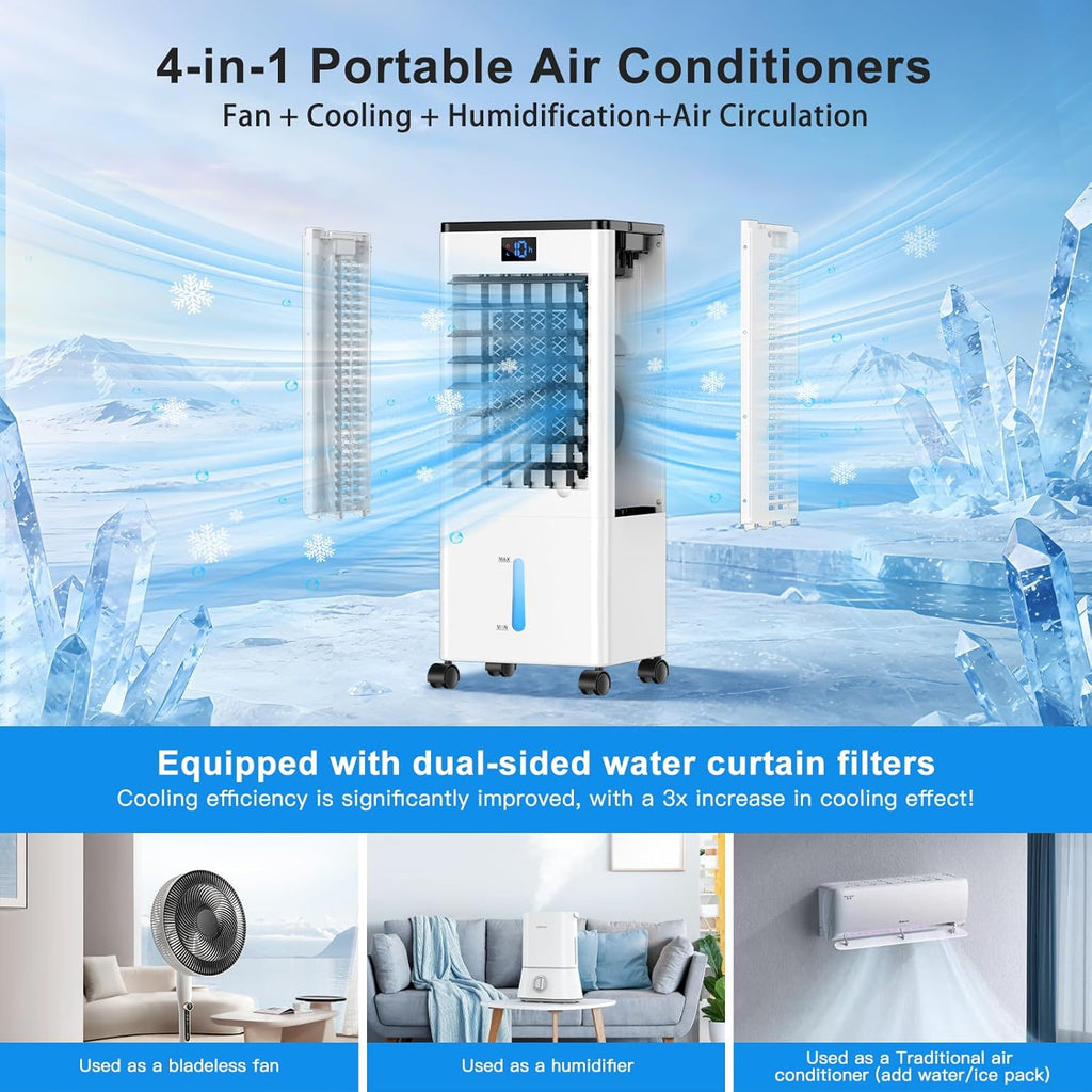 Portable Air Conditioners, 4-IN-1 Evaporative Air Cooler, Portable AC Unit w/ 4 Modes & 3 Speeds