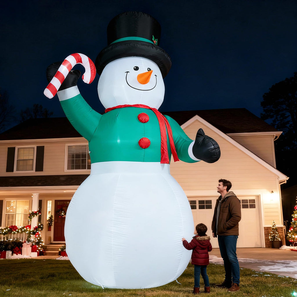 15 FT Christmas Inflatables Snowman Outdoor Decorations, Blow Up Snowman with Candy Cane Yard Decor for Garden Lawn