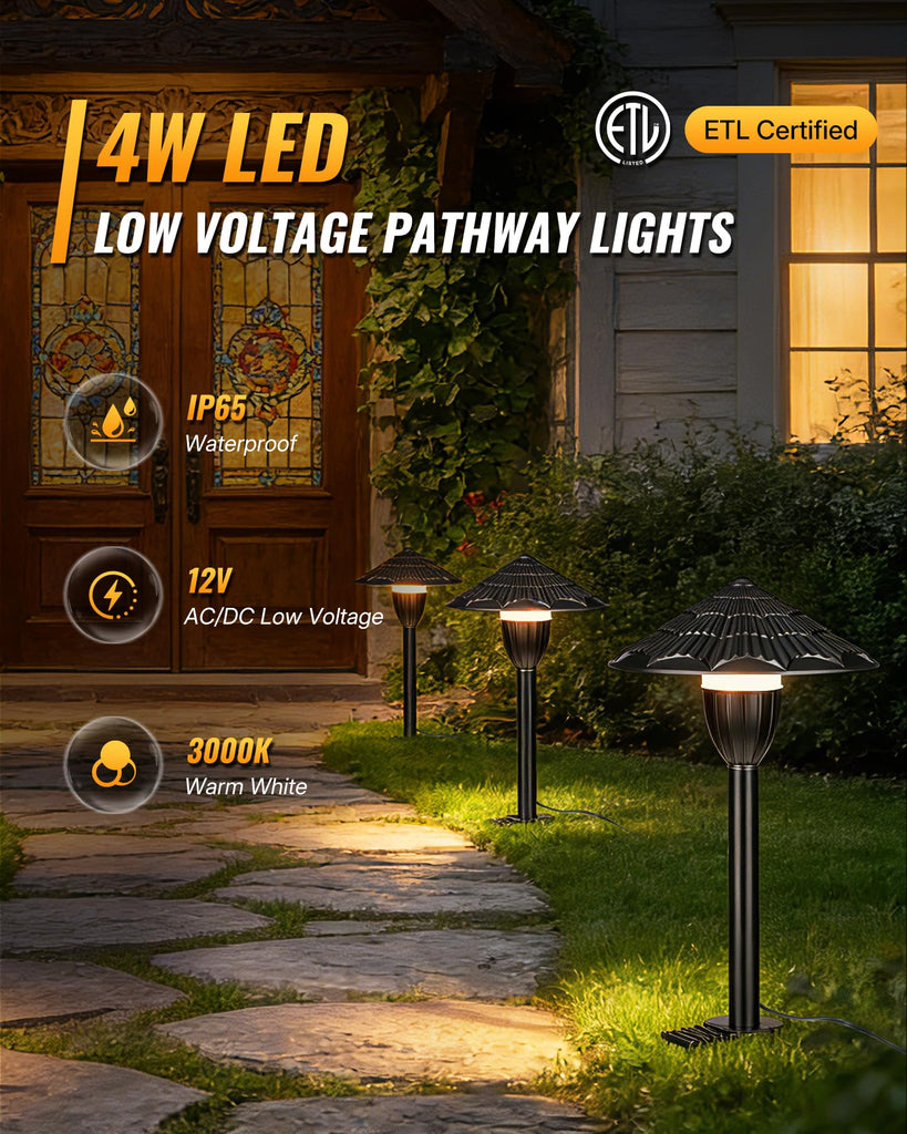 All-in-One LED Low Voltage Landscape Lighting Kit, 8-Pack LED Pathway Lights with Transformer, 100FT Wire