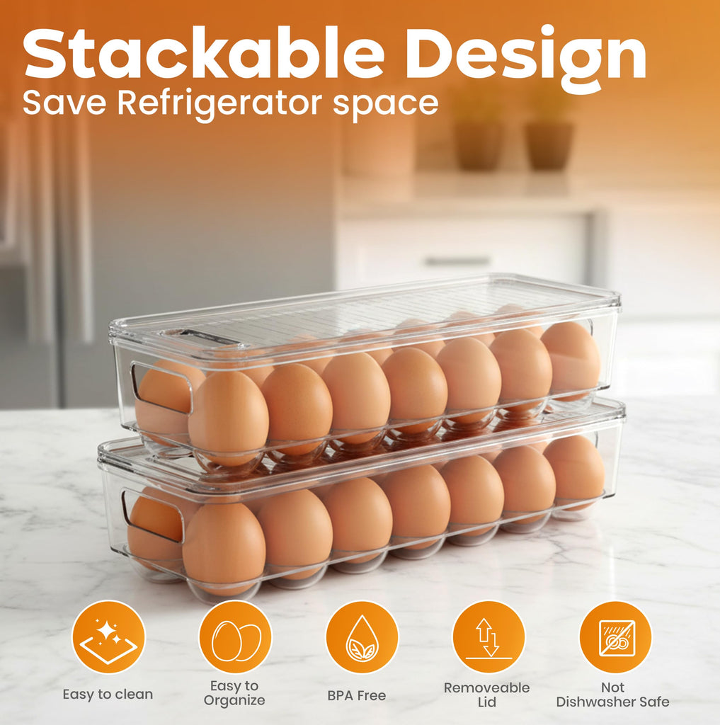 Egg Holder for Fridge, Stackable Egg Container, 1 Pack, Clear