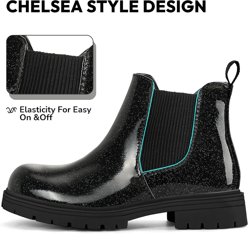 Girl Glitter Ankle Boot Side Zipper Chelsea Booties Lug Sole