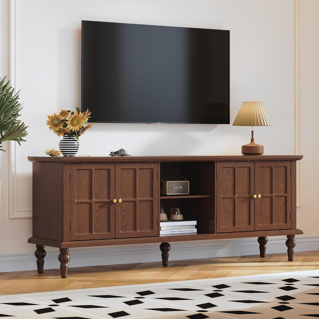 67" Mid Century Modern TV Stand with Window Design,Wood Entertainment Center with Open Shelf,Up to 70" Media TV for