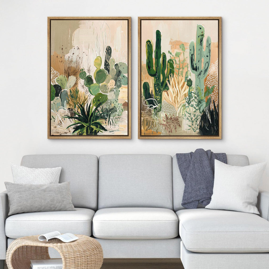 Framed Canvas Print Wall Art Set Modern Desert Cactus Botanical Abstract Illustrations Modern Art Decorative