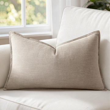 Decorative Linen Lumbar Pillow Cover 12x20 Inch Natural Linen