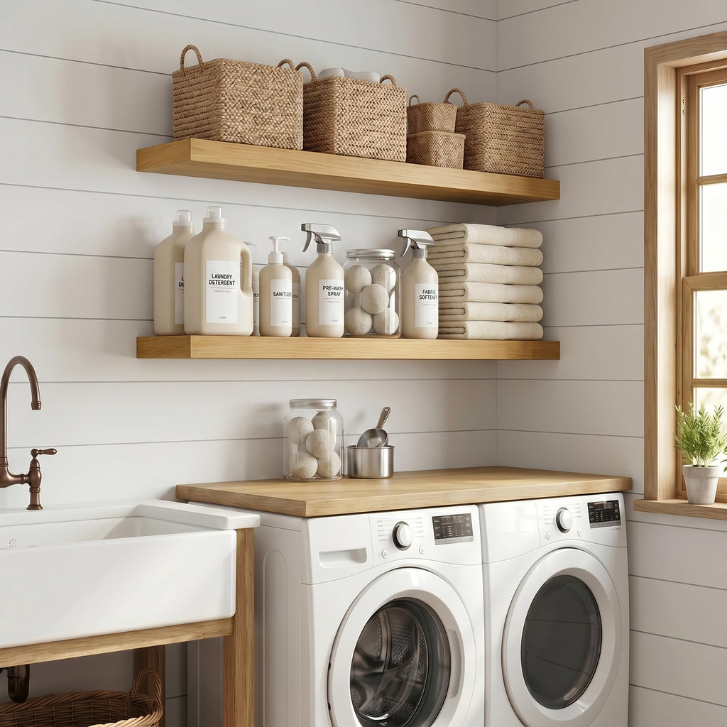 20 Inch Floating Shelves, 12'' Deep Oak Shelves for Wall Set of 2