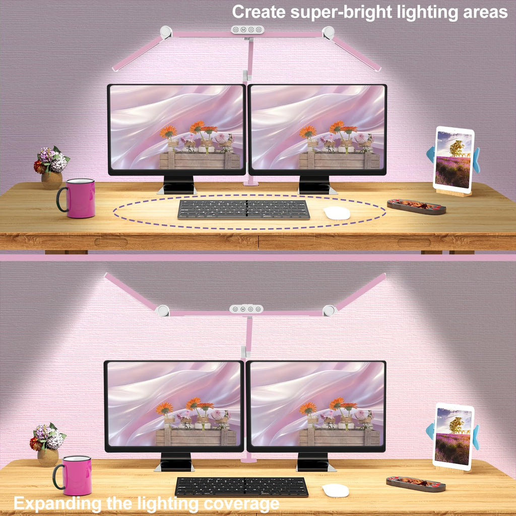 Architect Desk Lamp, Pink Desk Lamp with Clamp for Working, 24W Bright Rotatable Led Table Light Stepless Dimming