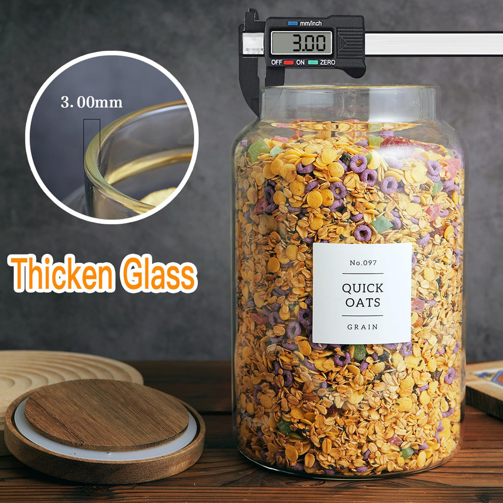 Set of 2 Large Glass Flour and Sugar Containers with 132 Pantry Labels - Glass Food Storage Jars with Airtight Bamboo