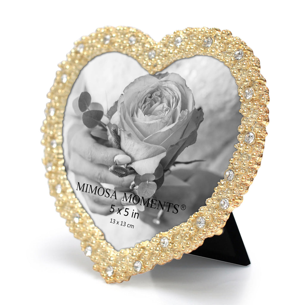 5x5 Heart Shaped Brass Bling Picture Frame with Rhinestones