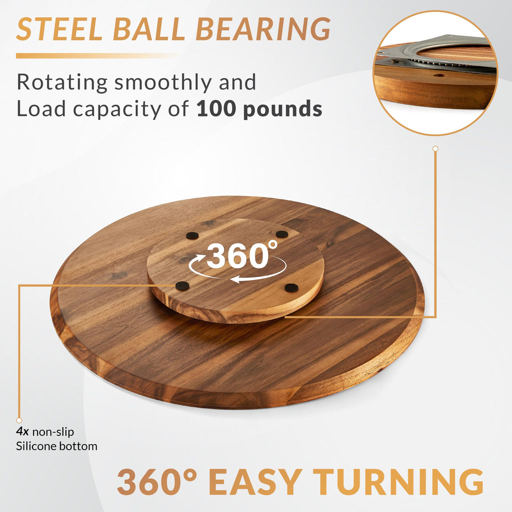 21" Acacia Wood Lazy Susan for Table Top, Swivel Charcuterie Board