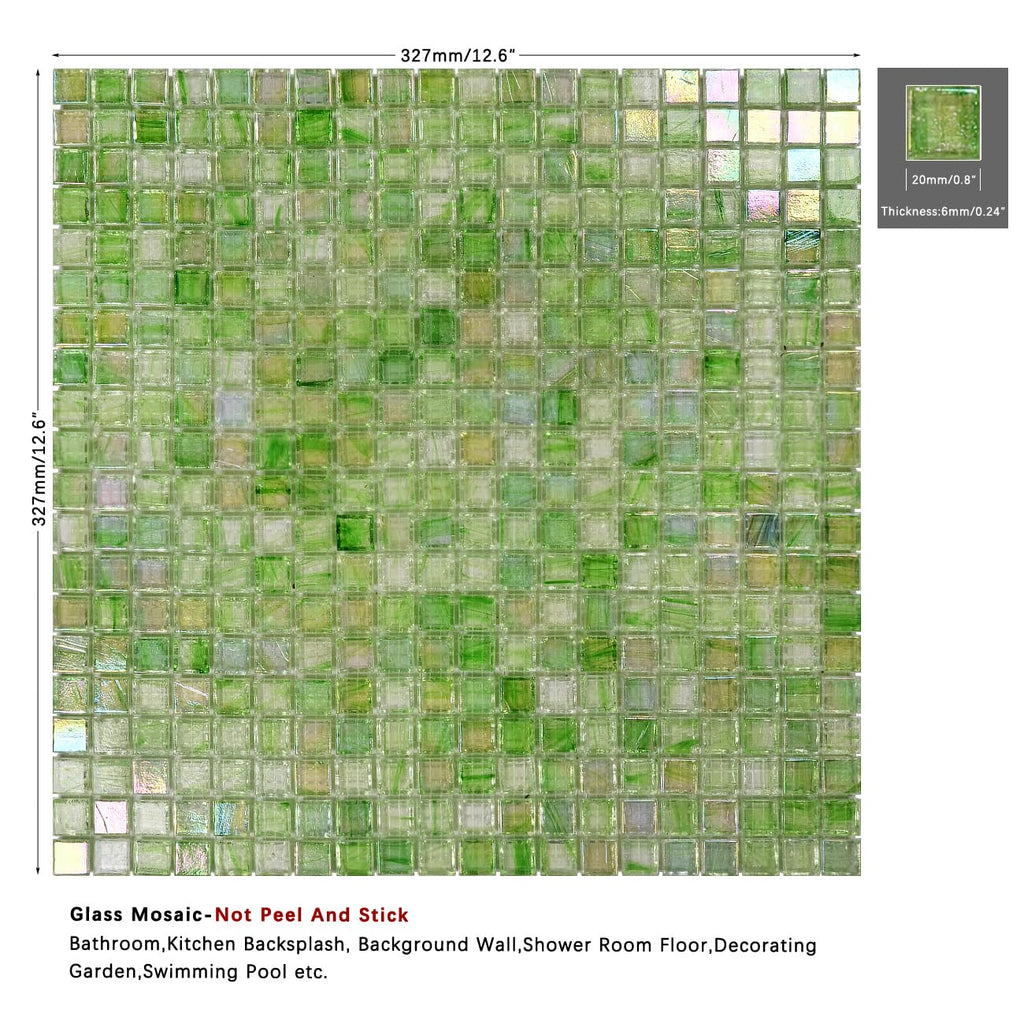 5.75 Sq.Ft Iridescent Green Glass Mosaic Tile, Backsplash