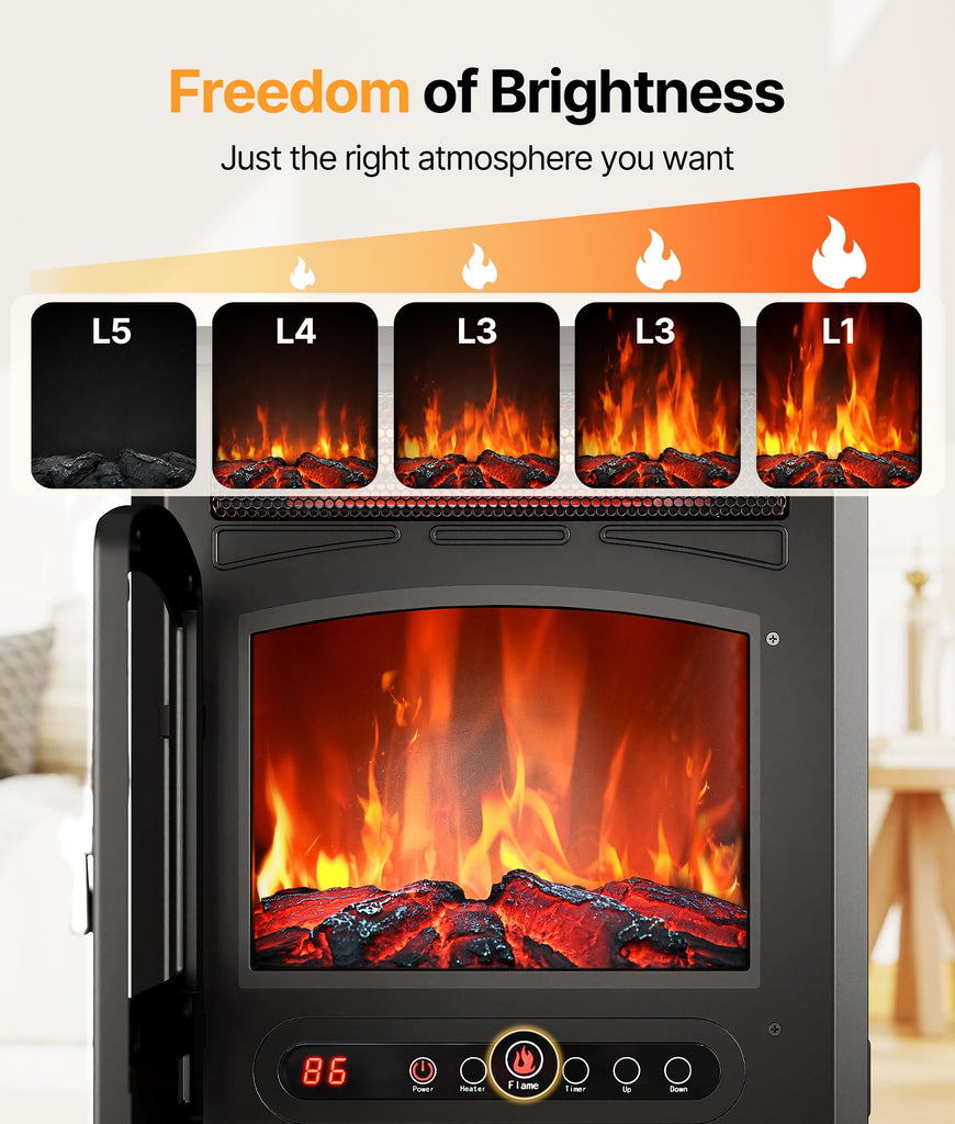 Electric Fireplace Stove Heater with 3D Flame, 1500W &Flame-Only Mode