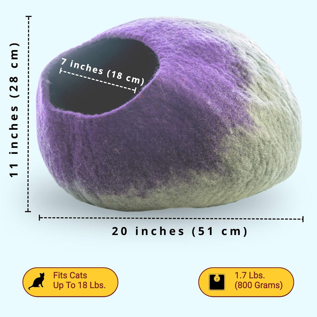 Premium Wool Cat Cave Bed (Large) | with 100% Natural Merino Wool | Eco Friendly Felt Cat Cave for Cats and Kittens