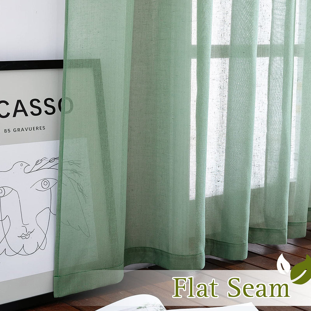 Semi Sheer Short Curtains for Small Window, Eyelet Top Bedroom Curtain Drapes Privacy with Light Filtering Linen