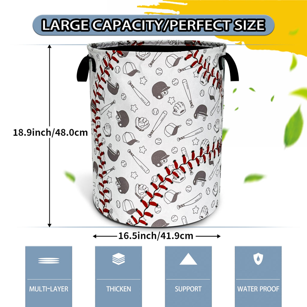 Baseball Pattern Laundry Basket Foldable Waterproof Hamper 18.9 x 16.5 Inch