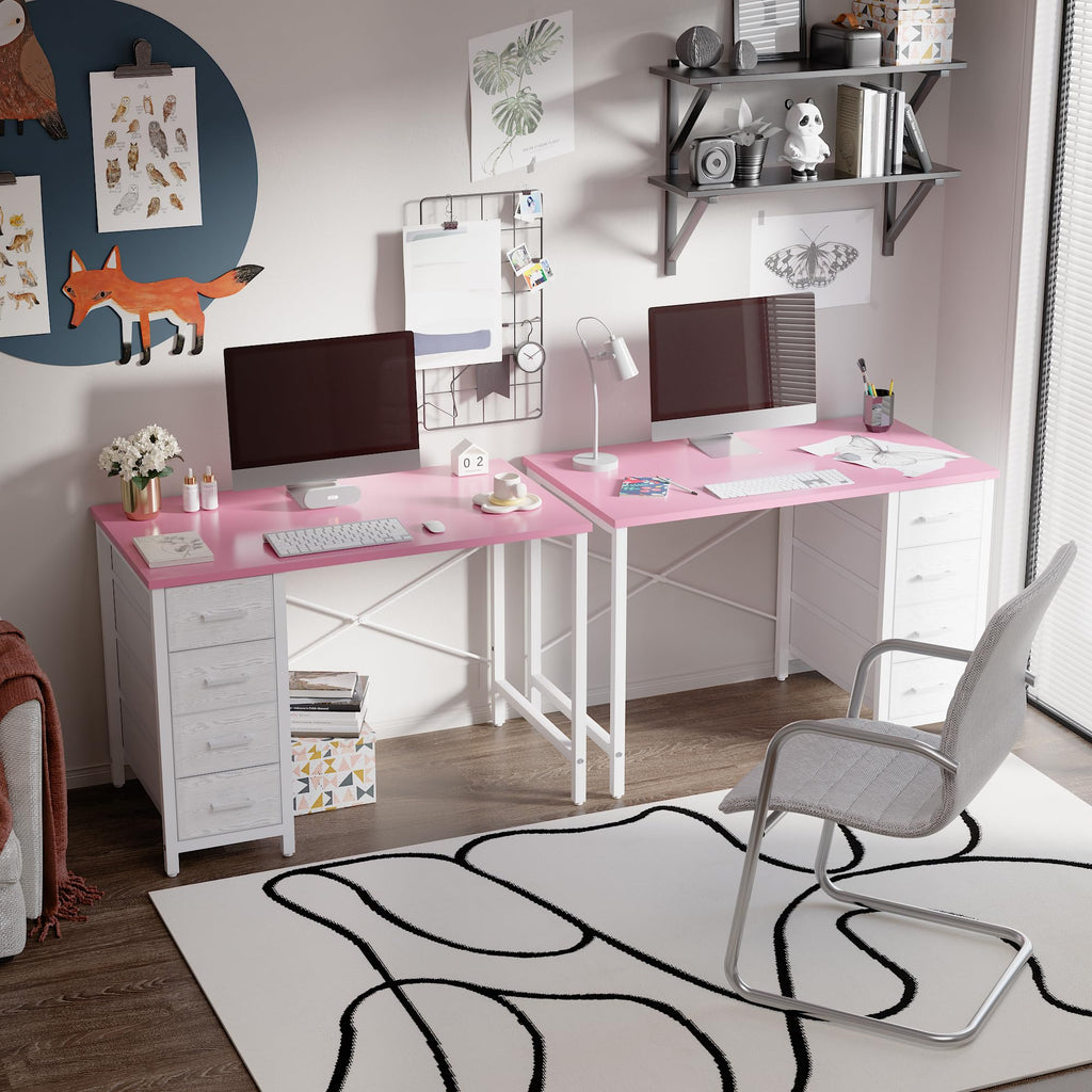 32 Inch Computer Desk with 4 Drawers Small Office Desk Bedroom Study Writing Simple Modern Computer Table Pink