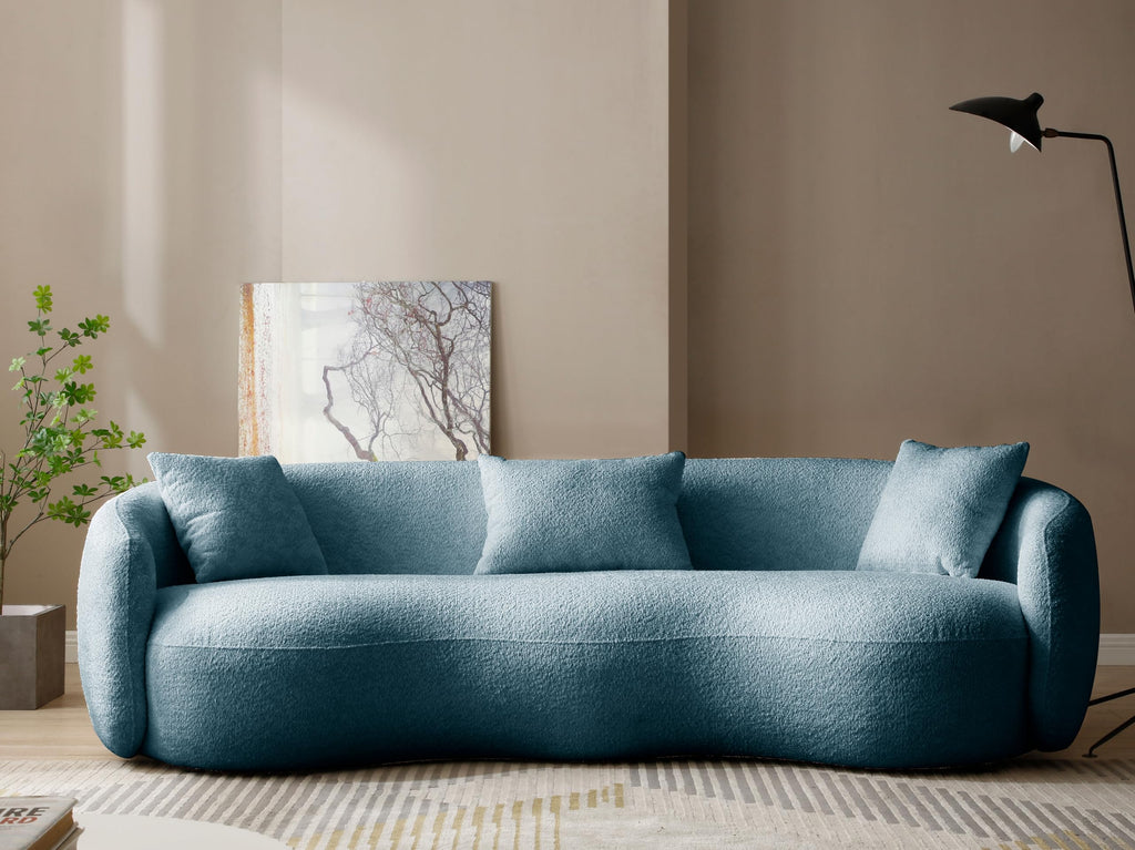 Curved, 93.6'', 4 Seater, Boucle, Modern, Blue, for Reception Place