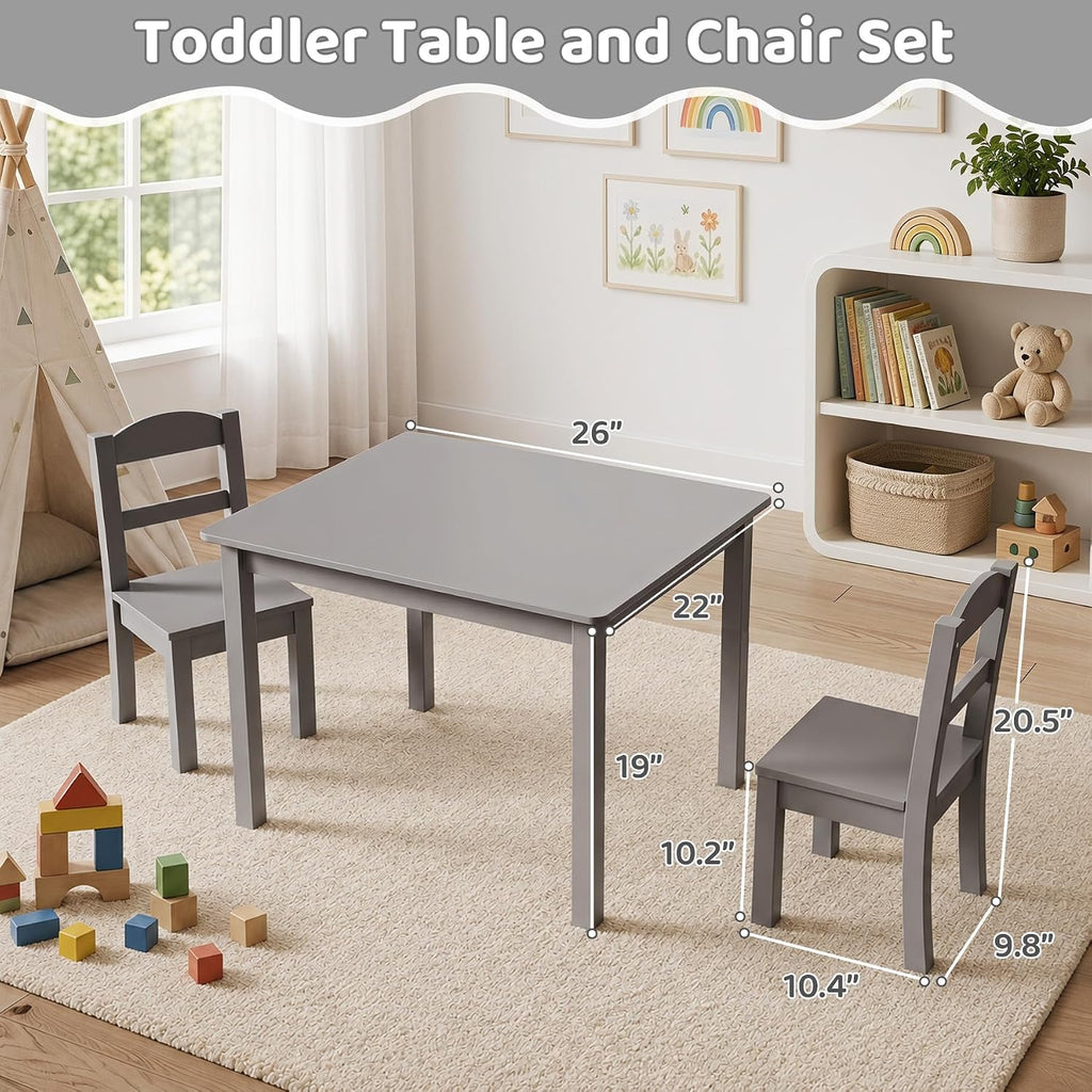 Wooden Kids Table and 4 Chairs, 26" L x 22" W, Graffiti, Grey