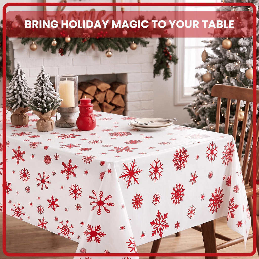 X 54IN Christmas Red Snowflake Tablecloth Roll with Slide Cutter Box