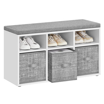 Shoe Bench with Cushion, 6 Compartments, 3 Adjustable Shelves