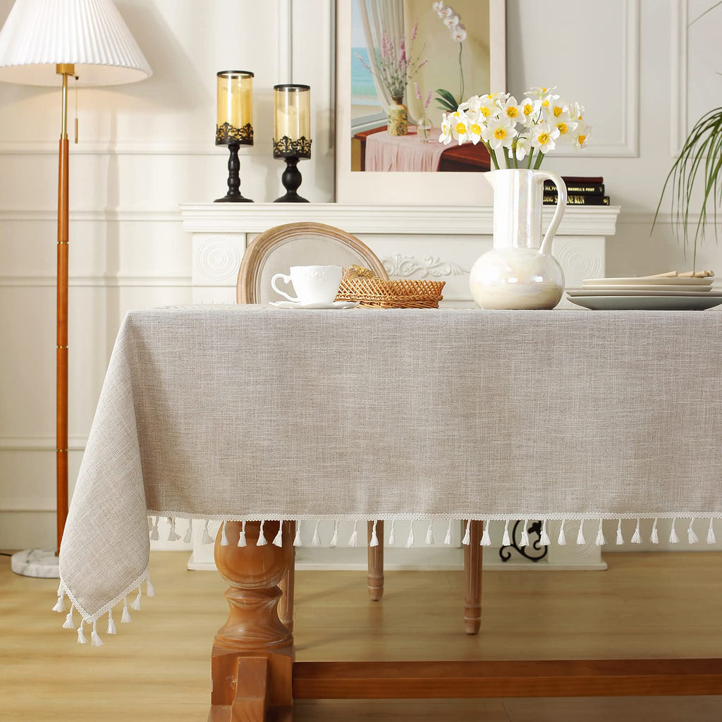 Rustic Tablecloth Cotton Linen Waterproof Tablecloths Burlap Table Cloths Dining, Party, Holiday, Thanksgiving, Buffet