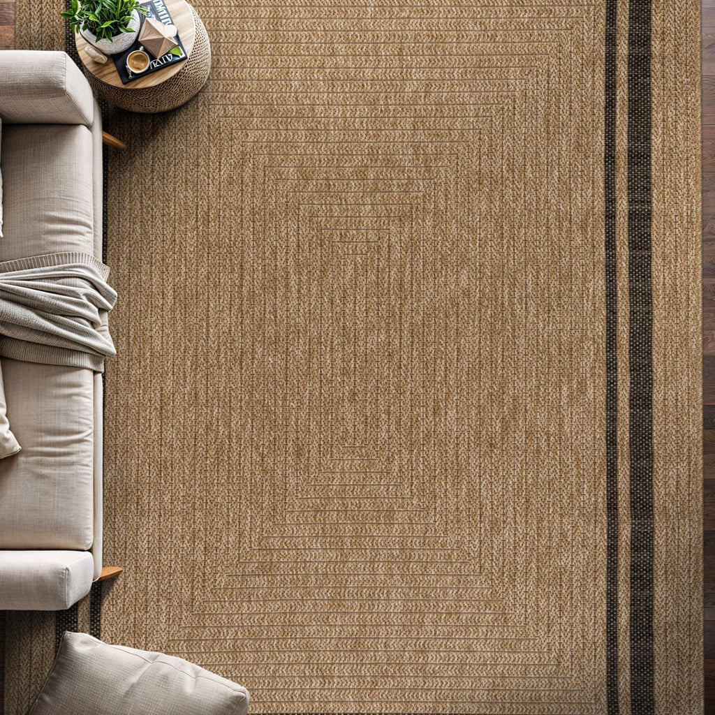 Easy Jute Bordered Rug 8x10 Washable Durable Indoor Outdoor Area Rugs for Living Dining Room Patio Office Stain