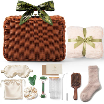 14-Piece Vintage Birthday Gift for Women, Relaxing Spa Care Package with Blanket, Glass Tumbler, Self-Care Gift