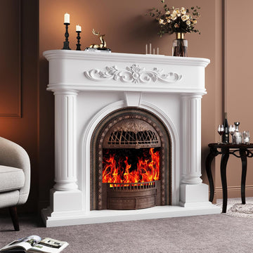 Electric Fireplace with Mantel, Solid Wood 51Inch Black TV Stand with Fireplace for Living Room, Vintage Style