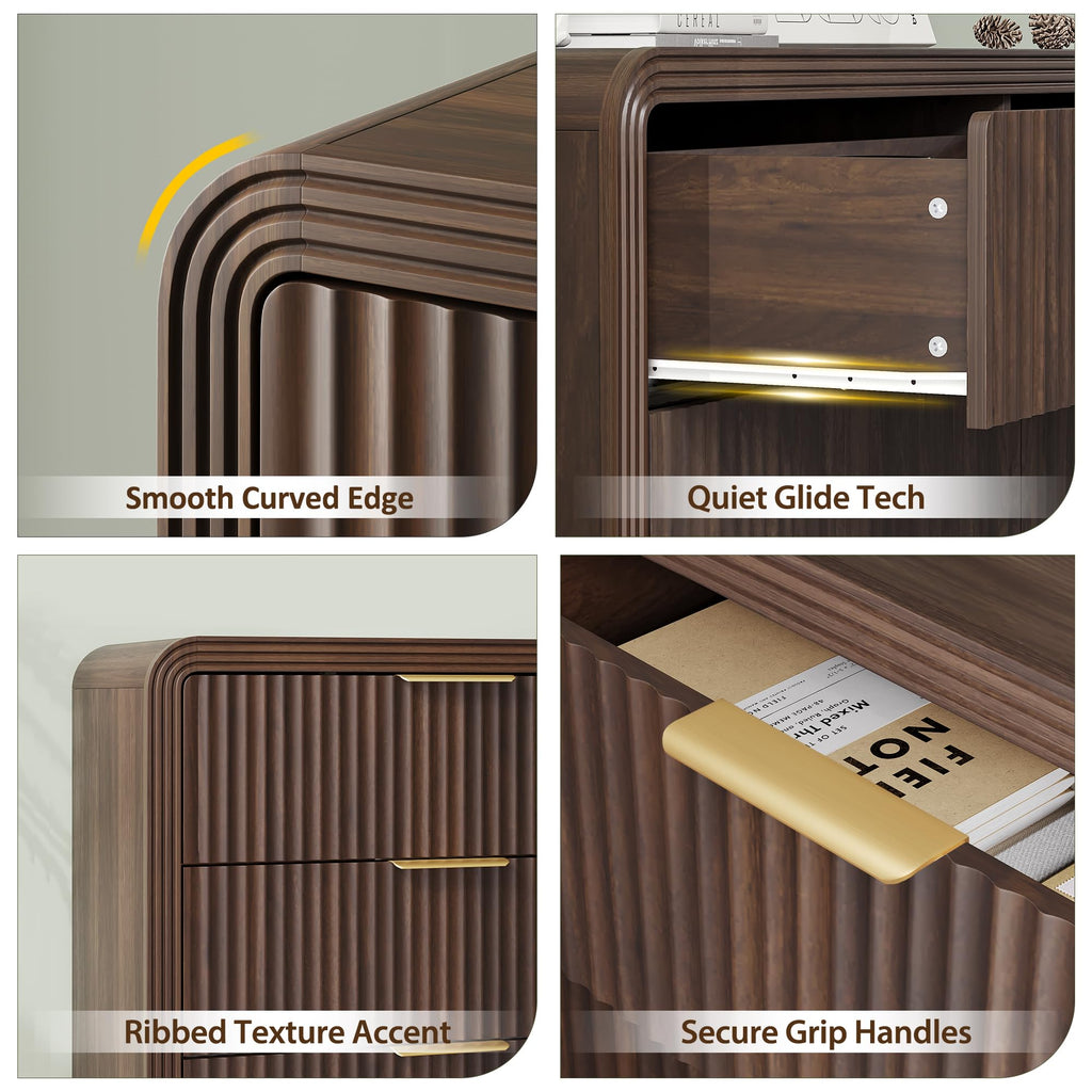 47" W Fluted 6-Drawer Dresser, Walnut