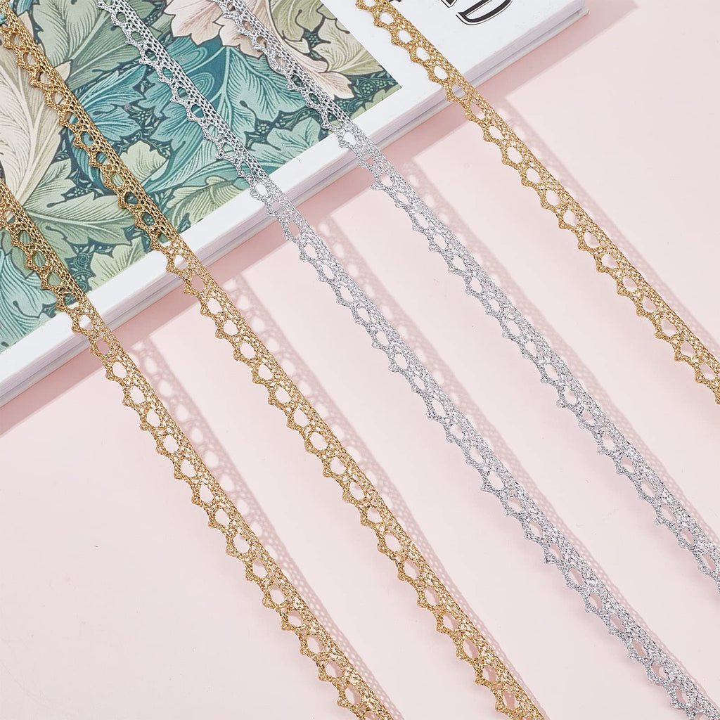 Metallic Braid Lace Trim Gold Silver Fabric Fringe Ribbons Glitter Woven Trimmings Edge Decorated Gimp Shiny - 40Yds