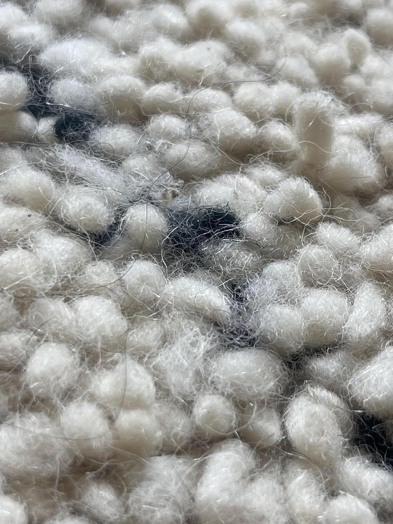 Wool Rug 6' x 9' - Handmade Berber Shag Area Rug, Beni Ourain Style, Ivory/Cream with Charcoal Ladder Diamond Pattern