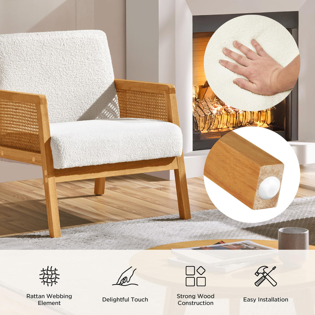 Rattan Accent Chairs Set of 2, Boho Vintage Armchairs, Ivory