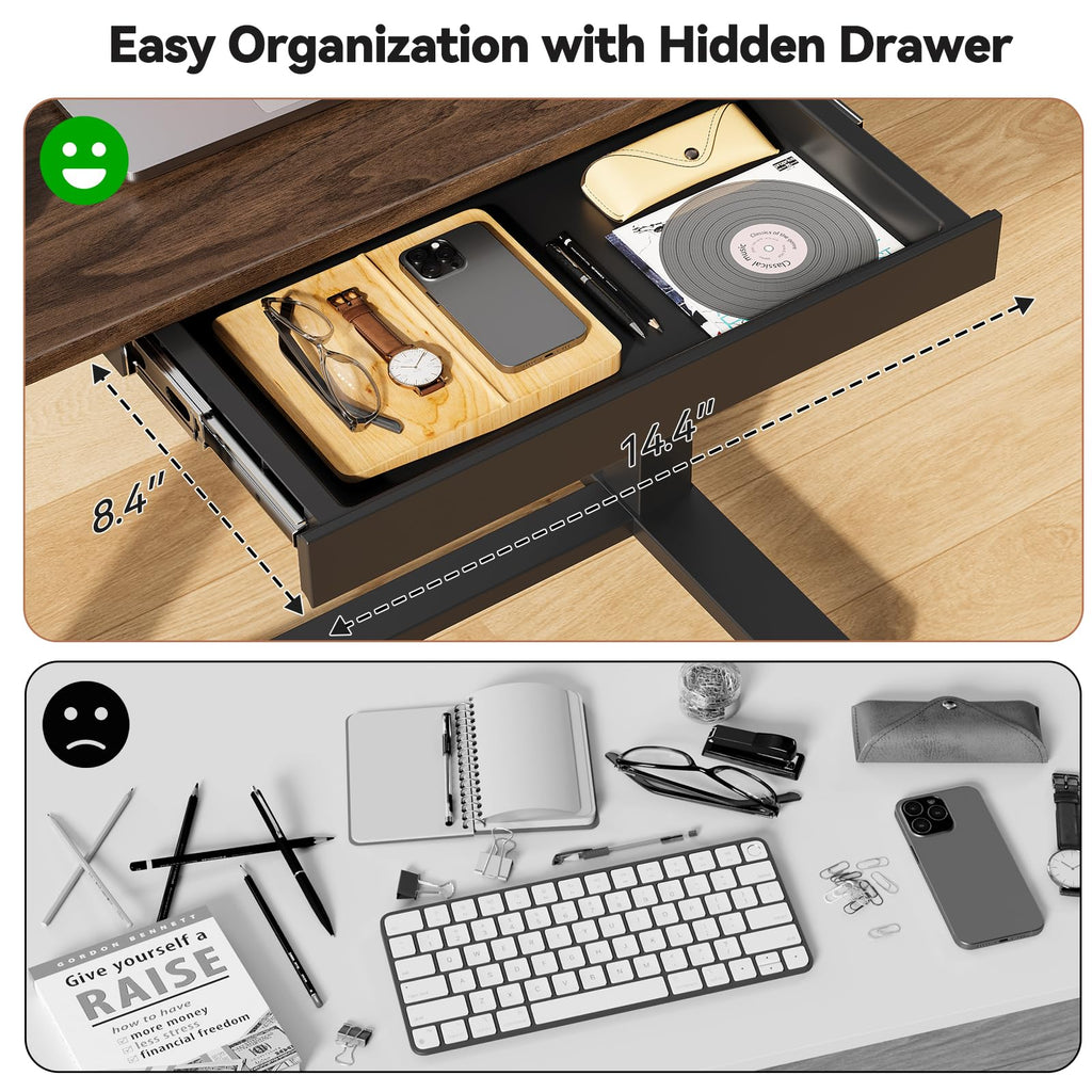 Mobile Standing Desk with Drawer, Height Adjustable, 35" Walnut