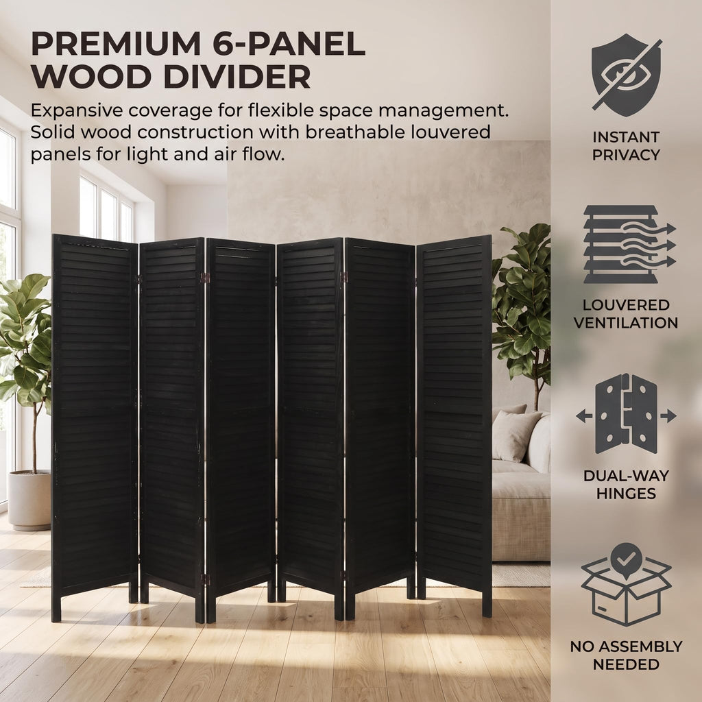6 Panel Room Dividers and Folding Privacy Screens, Wood Room Divider Screens and Panels, Wall Divider for Room