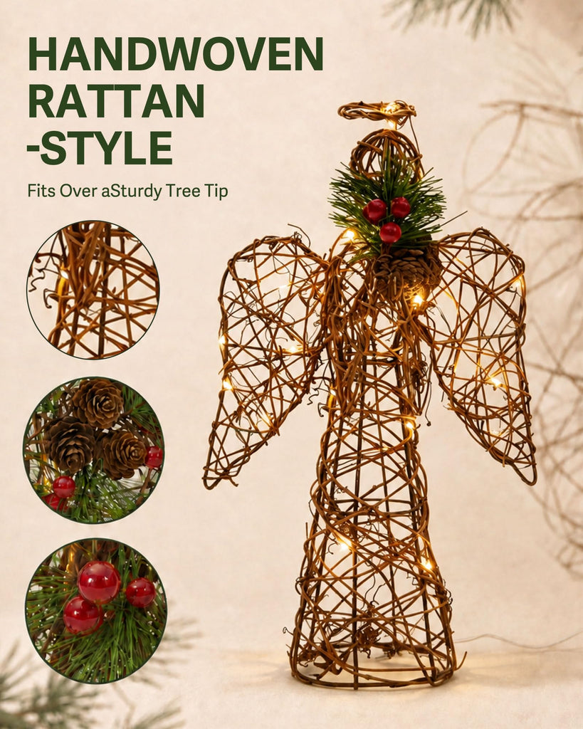 Natural Rustic Angel Christmas Tree Topper 12" Farmhouse 6H Timer