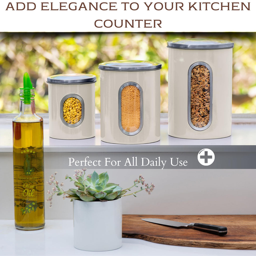 3-Pcs Beige Canisters Set Storage Airtight Jars