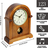 Grandfather Mantel Clock with Hour/Quarter-Hour Chime,Elegant Wooden Frame,Gold-Tone Pendulum Table Clocks