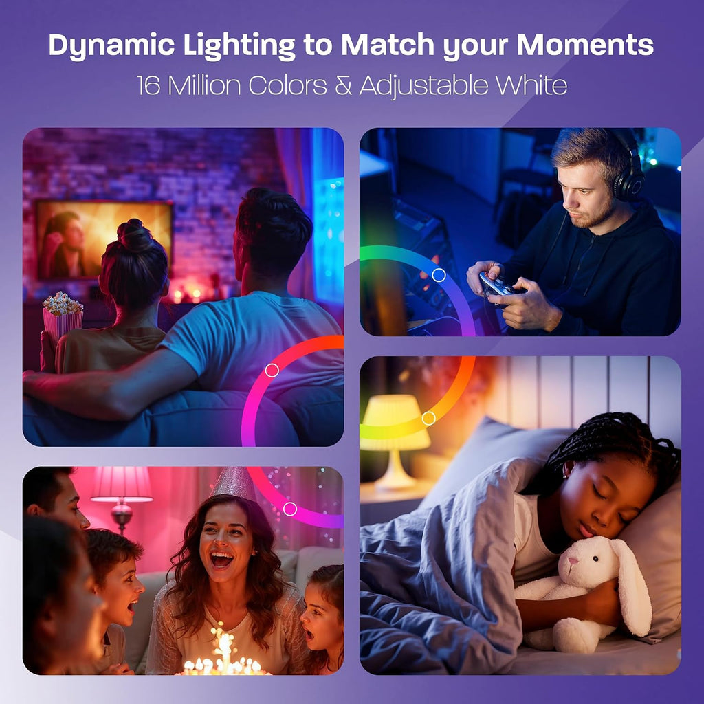 Smart LED Light Bulb, 9W (60W), Tunable White, Dimmable, Music Sync, 16 Million Colors, WiFi+Bluetooth, Compatible