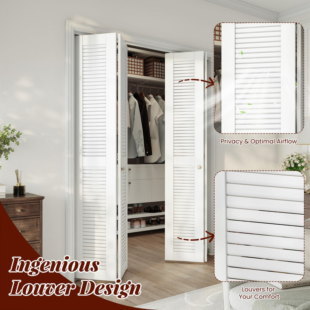 72" x 80" Louvered Bifold Closet Door, MDF, White