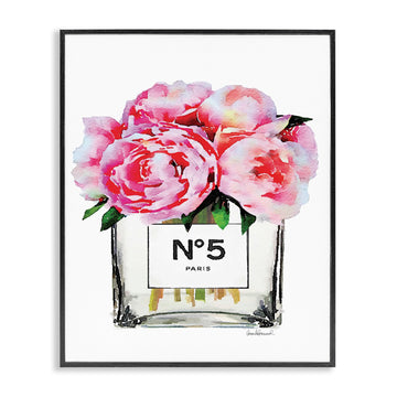 Glam Paris Vase with Pink Peony Oversized Framed Giclee Texturized, Proudly Made in USA