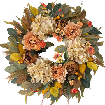 24 Inch Fall Hydrangea Peony Wreath for Front Door
