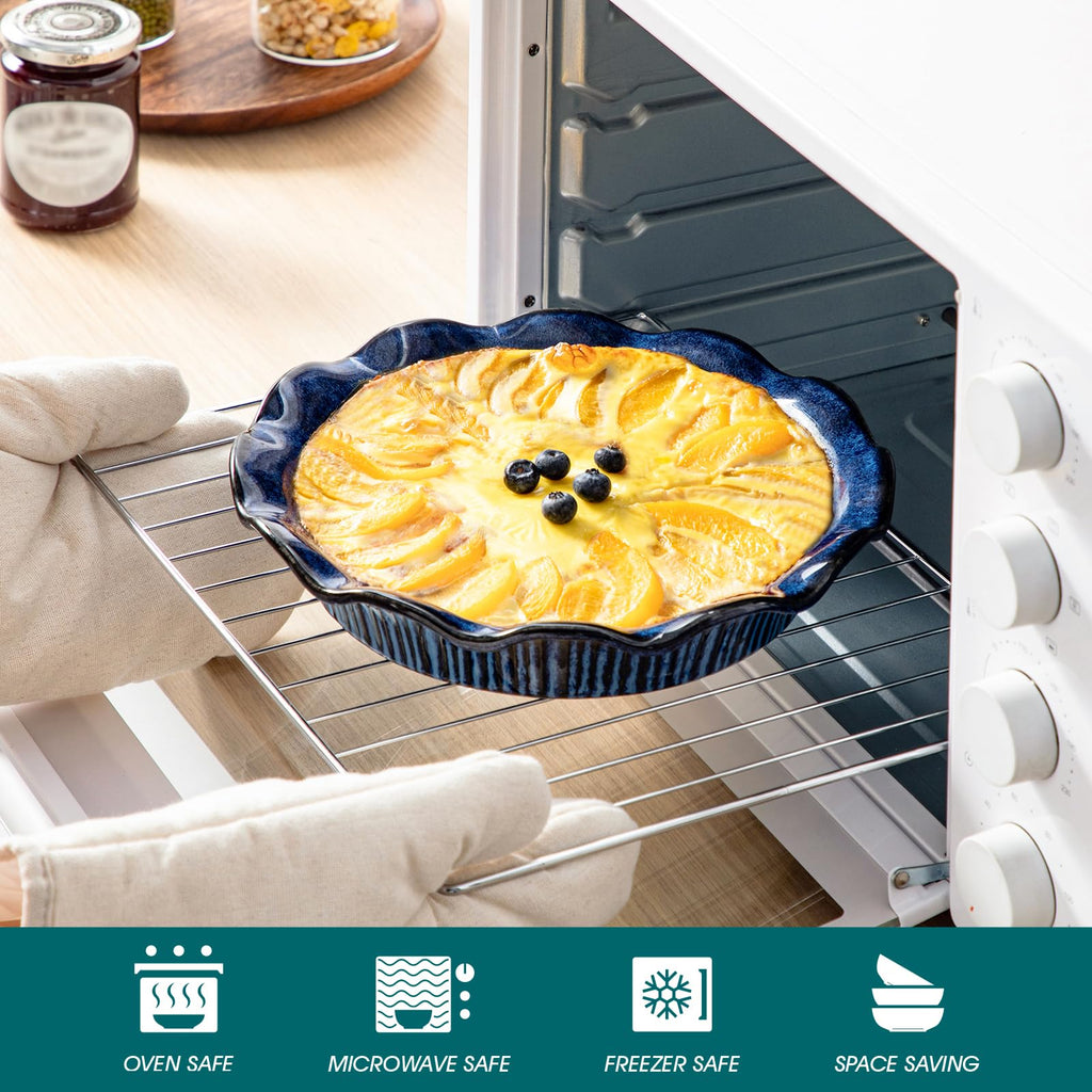 9 Inch Pie Pans for Baking Set of 2, Ceramic Deep Pie Dish