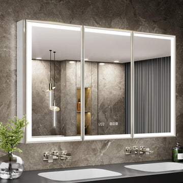48x30 Lights Medicine Mirror Cabinet, Beveled Brushed Nickel Frame