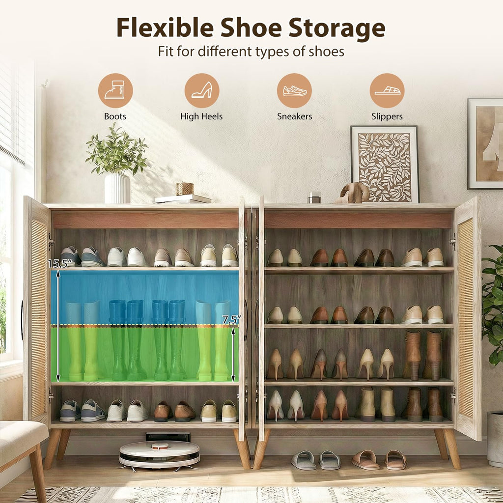 Shoe Cabinet with Rattan Doors, Natural