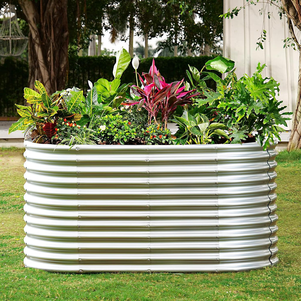 8x4x3ft Oval Galvanized Raised Garden Beds, Large-Capacity Metal Planter Box Outdoor, Durable Deep Raised Garden Bed