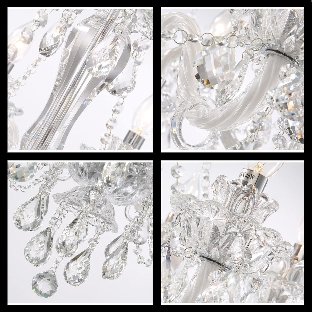 Crystal Chandelier 6 Lights Clear K9 Crystal Luxury Interior Decoration Ceiling Light E12 Bulbs Crystal Pendant Lighting Fixture for Dining Room, Living Room, Bedroom (6 Lights) A110-B0B9LM698S