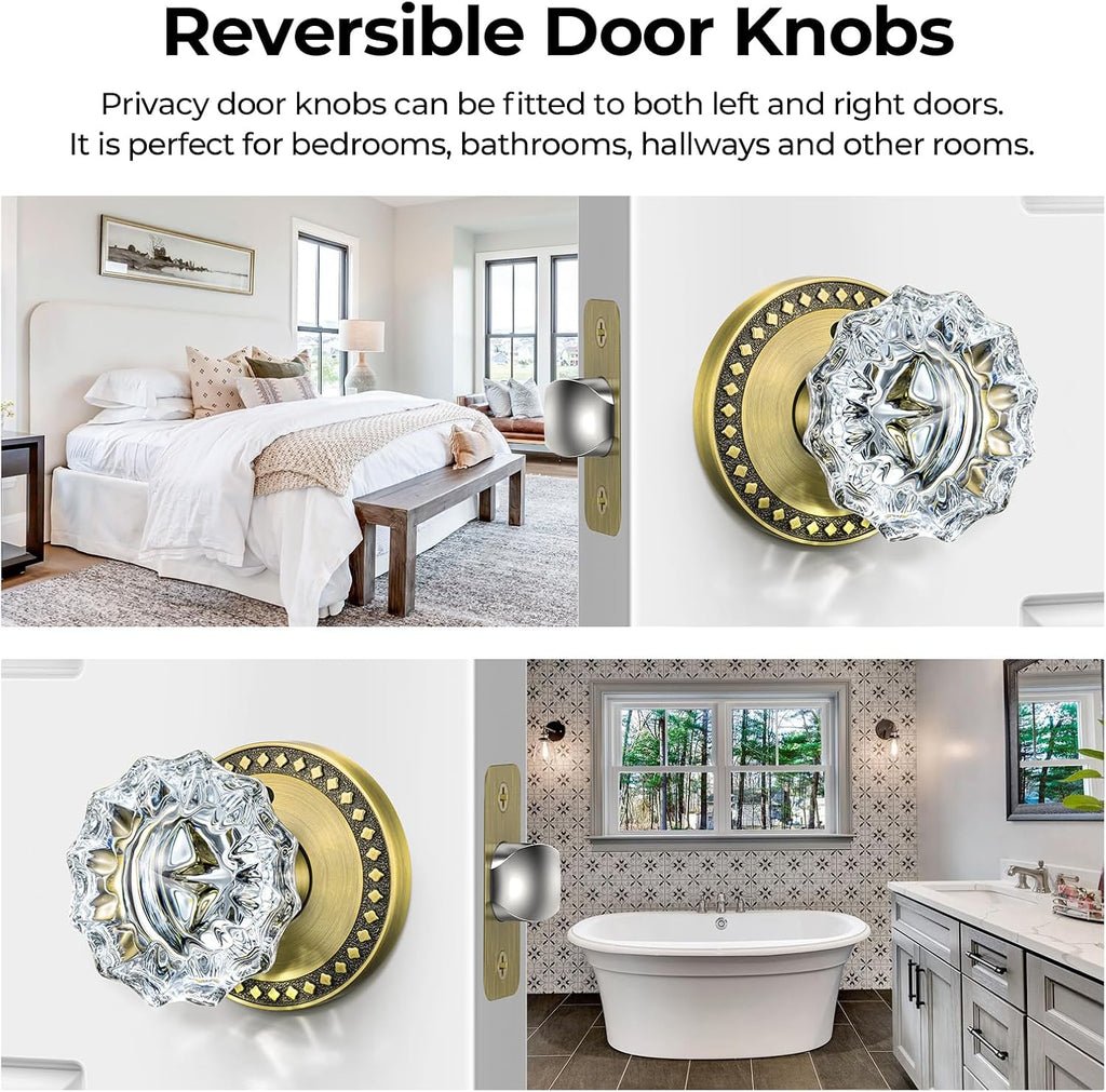 Antique Crystal Door Knob Interior, Rosette Glass Door Knob, 1Pack