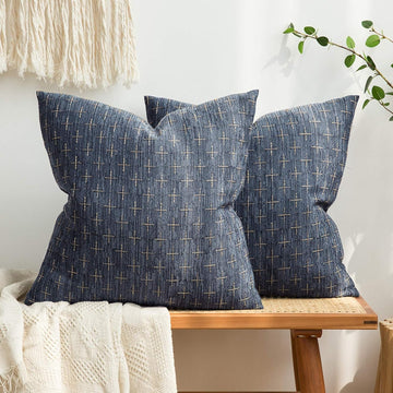 Pack of 2 Decorative Burlap Linen Throw Pillow Covers Modern Farmhouse Vintage Pillowcase Rustic Woven Textured