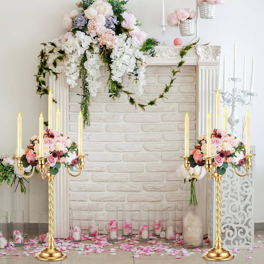 6 Pack Wedding Gold Candelabra Table Centerpieces 21 Inch Tall Candelabra Metal Candle Holder 5 Arm Taper Candlestick