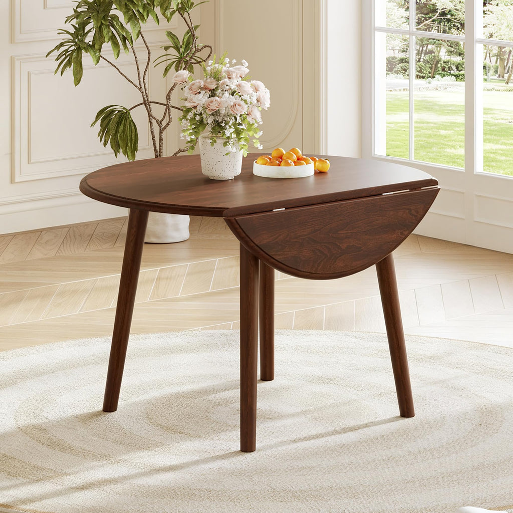 Wooden Round 26"- 42" Extendable Dining Table with Drop Leaf, Cherry